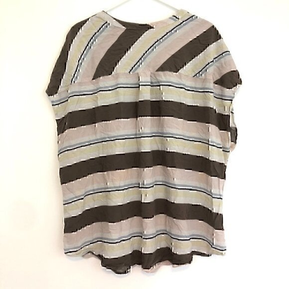 TORRID 3 Plus Size Challis Button Front Dolman Sleeve Top Brown Pink Stripe 3X - Picture 10 of 12